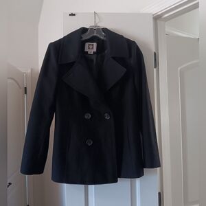 Elegant Black Double-Breasted Pea Coat Petite Medium